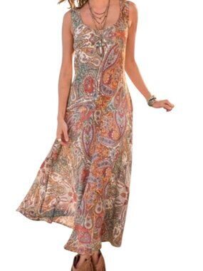 Sundance Paisley Silk Maxi Dress Sleeveless Multicolor Boho western Womens M